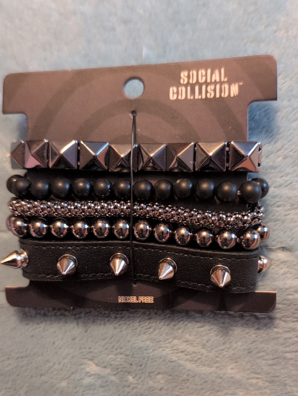 Social Collision Black Stud & Bead Bracelet Set